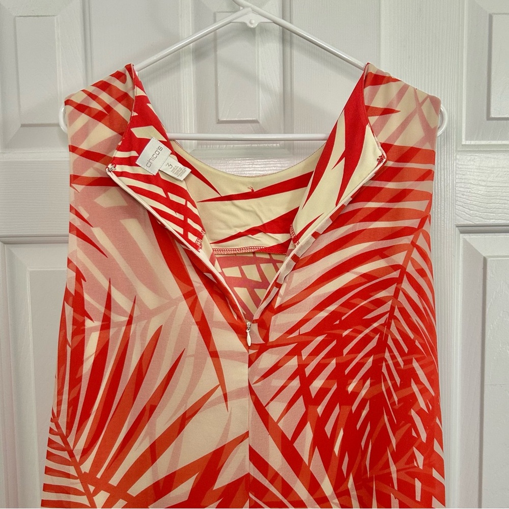 Chico’s Orange & Cream Sleeveless Palm Leaf Tropical Print Dress Size XL - Picture 6 of 14